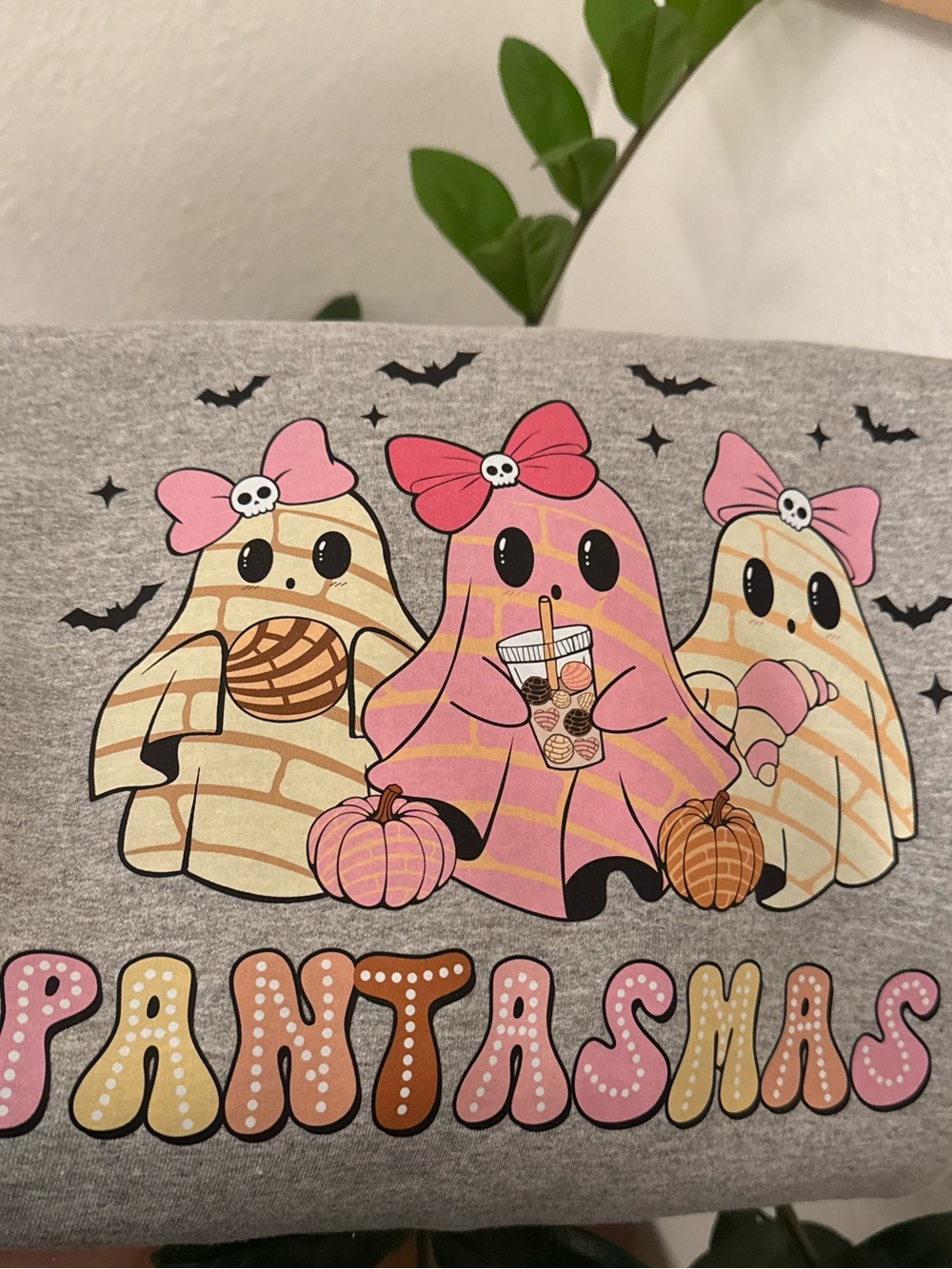 Gildan Gray Tee with Pink & Tan Ghost Trio Graphic